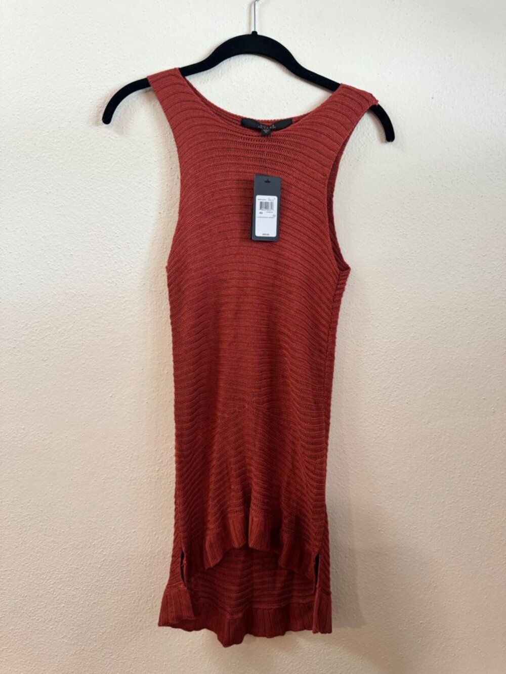 Guess Ribbed Knit Hi Low Sweater Dress XS NWT Autumn Red Sleeveless Tunic